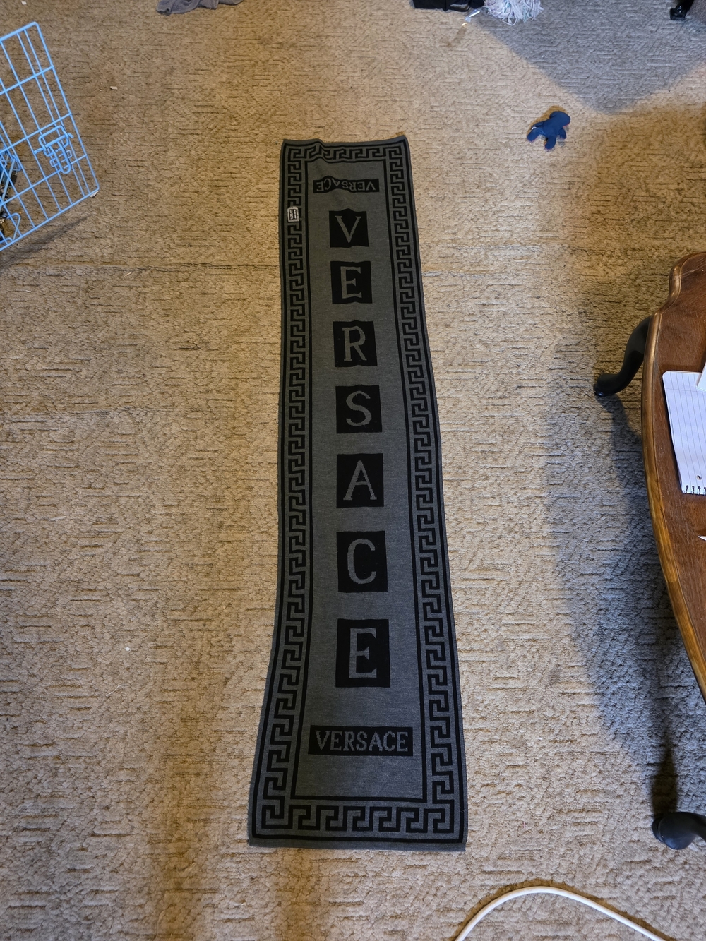 Versace Black and Gray Logo Knit Scarf